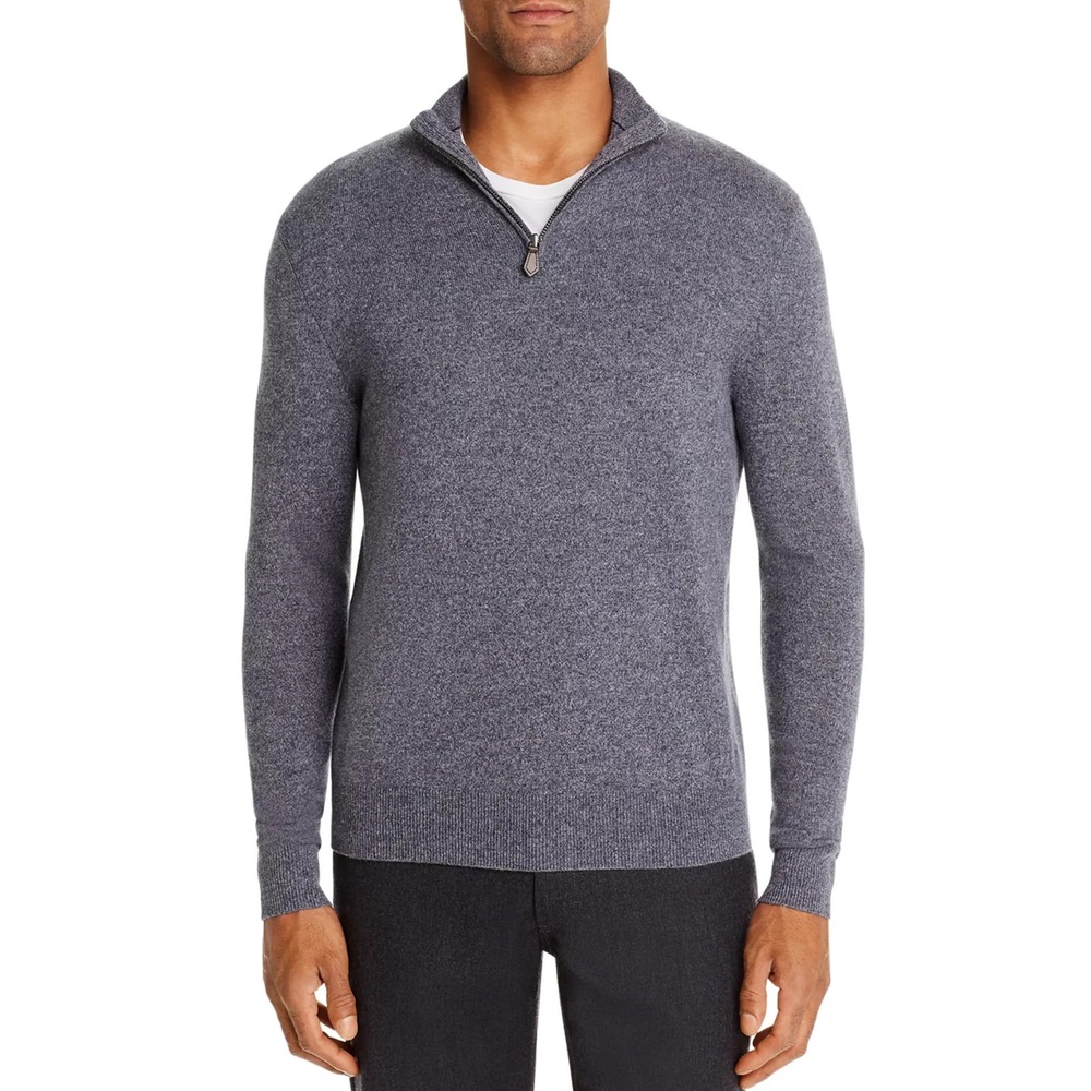 The‎ Men's Store 100% Cashmere Half Zip Sweater Grey Navy Size SMALL New